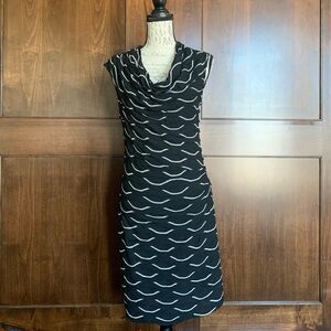Max Studio Black and White Wave Pattern Midi Dress